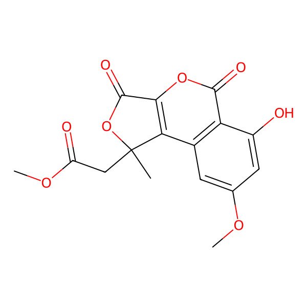 2D Structure of Methyl 2-(6-hydroxy-8-methoxy-1-methyl-3,5-dioxofuro[3,4-c]isochromen-1-yl)acetate