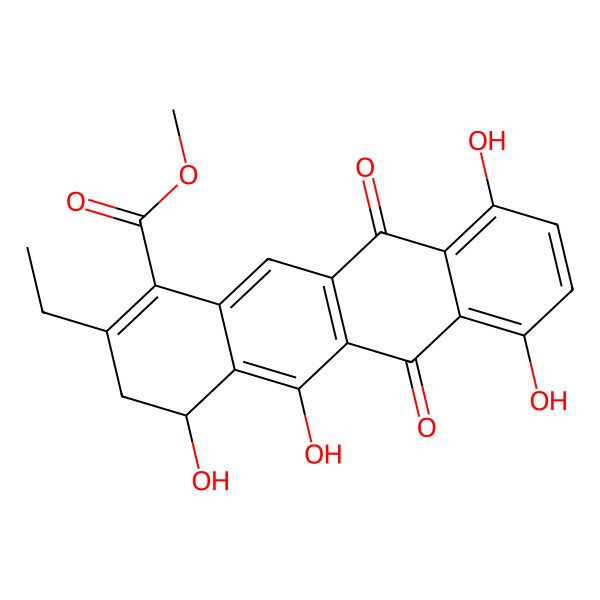 2D Structure of Methyl 2-ethyl-4,5,7,10-tetrahydroxy-6,11-dioxo-3,4-dihydrotetracene-1-carboxylate