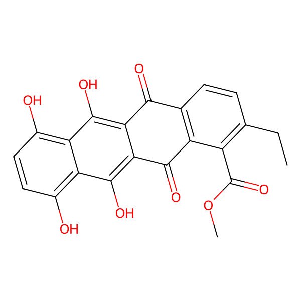 2D Structure of Methyl 2-ethyl-6,7,10,11-tetrahydroxy-5,12-dioxotetracene-1-carboxylate