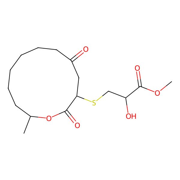 2D Structure of Methyl 2-hydroxy-3-[(12-methyl-2,5-dioxo-oxacyclododec-3-yl)sulfanyl]propanoate