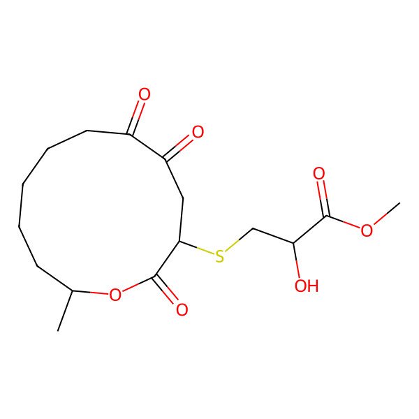 2D Structure of Methyl 2-hydroxy-3-[(12-methyl-2,5,6-trioxo-oxacyclododec-3-yl)sulfanyl]propanoate