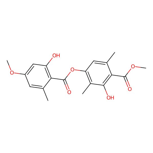 2D Structure of 2-Hydroxy-4-[(2-hydroxy-4-methoxy-6-methylbenzoyl)oxy]-3,6-dimethylbenzoic acid methyl ester