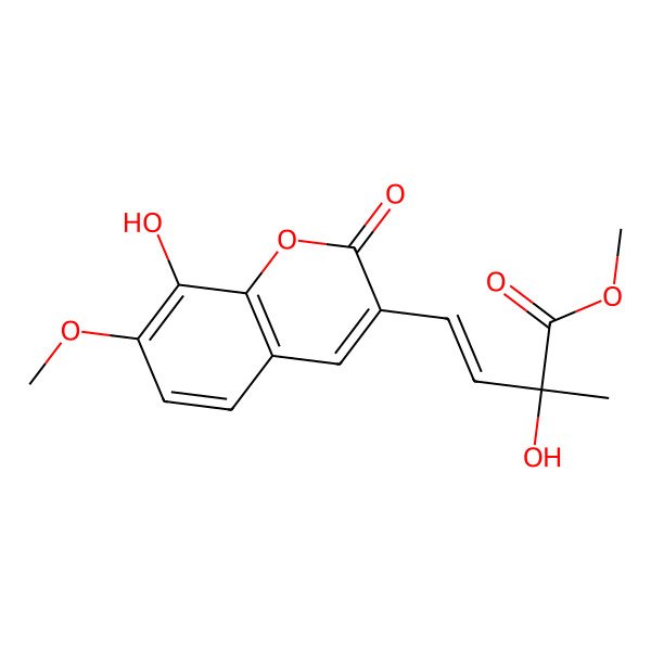 2D Structure of Methyl 2-hydroxy-4-(8-hydroxy-7-methoxy-2-oxochromen-3-yl)-2-methylbut-3-enoate 2D Structure of Methyl 2-hydroxy-4-(8-hydroxy-7-methoxy-2-oxochromen-3-yl)-2-methylbut-3-enoate