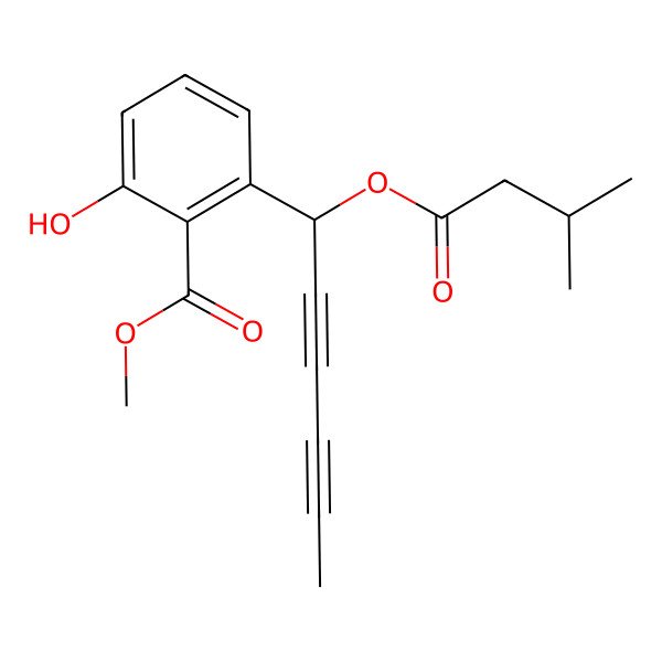 2D Structure of methyl 2-hydroxy-6-[(1R)-1-(3-methylbutanoyloxy)hexa-2,4-diynyl]benzoate
