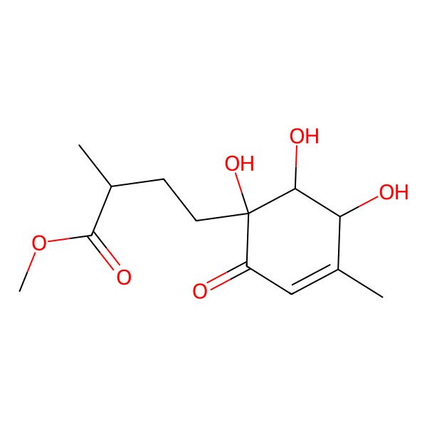 2D Structure of Methyl 2-methyl-4-(1,5,6-trihydroxy-4-methyl-2-oxocyclohex-3-en-1-yl)butanoate