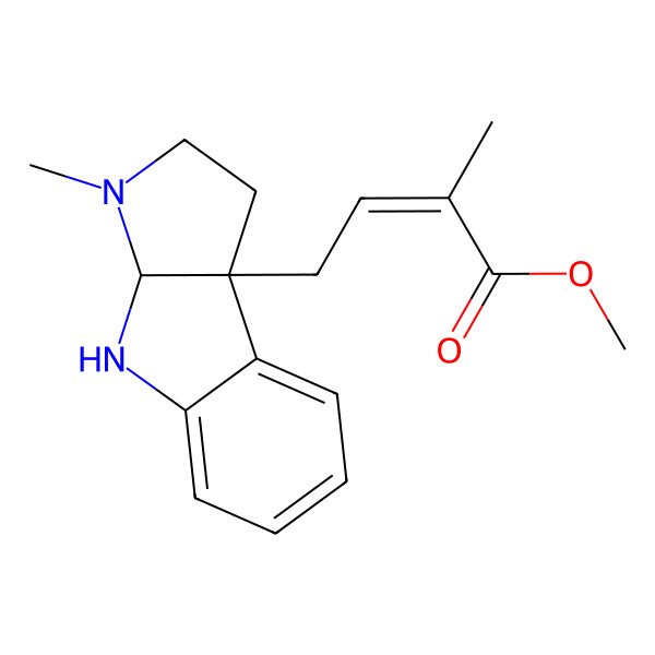 2D Structure of Methyl 2-methyl-4-(3-methyl-1,2,3a,4-tetrahydropyrrolo[2,3-b]indol-8b-yl)but-2-enoate