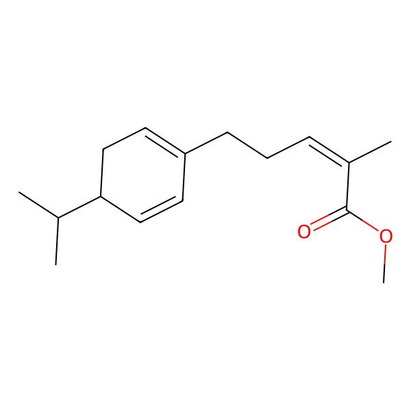 2D Structure of Methyl 2-methyl-5-(4-propan-2-ylcyclohexa-1,5-dien-1-yl)pent-2-enoate 2D Structure of Methyl 2-methyl-5-(4-propan-2-ylcyclohexa-1,5-dien-1-yl)pent-2-enoate
