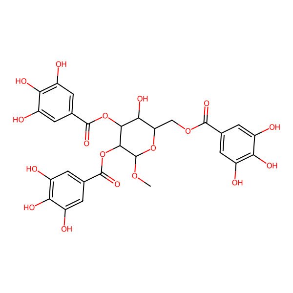 2D Structure of Methyl 2,3,6-tri-O-galloyl-beta-D-glucopyranoside 2D Structure of Methyl 2,3,6-tri-O-galloyl-beta-D-glucopyranoside