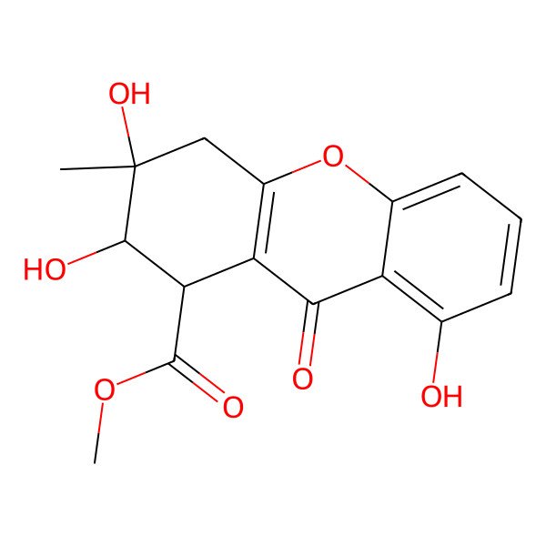 2D Structure of methyl 2,3,8-trihydroxy-3-methyl-9-oxo-2,4-dihydro-1H-xanthene-1-carboxylate
