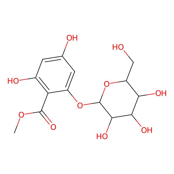 2D Structure of methyl 2,4-dihydroxy-6-[(2S,3R,4S,5S,6R)-3,4,5-trihydroxy-6-(hydroxymethyl)oxan-2-yl]oxybenzoate