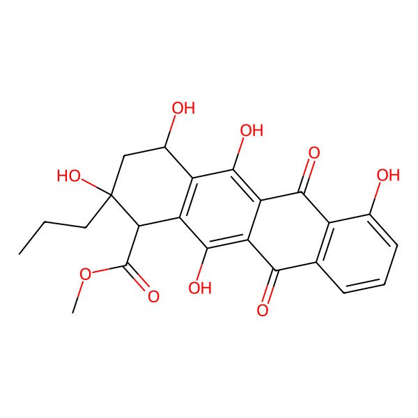 2D Structure of methyl 2,4,5,7,12-pentahydroxy-6,11-dioxo-2-propyl-3,4-dihydro-1H-tetracene-1-carboxylate