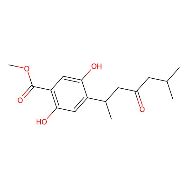 2D Structure of methyl 2,5-dihydroxy-4-[(2S)-6-methyl-4-oxoheptan-2-yl]benzoate