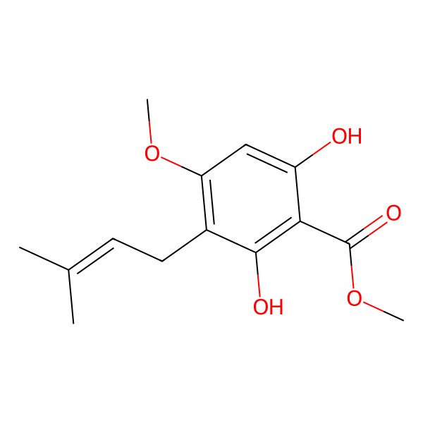 2D Structure of Methyl 2,6-dihydroxy-4-methoxy-3-(3-methylbut-2-enyl)benzoate