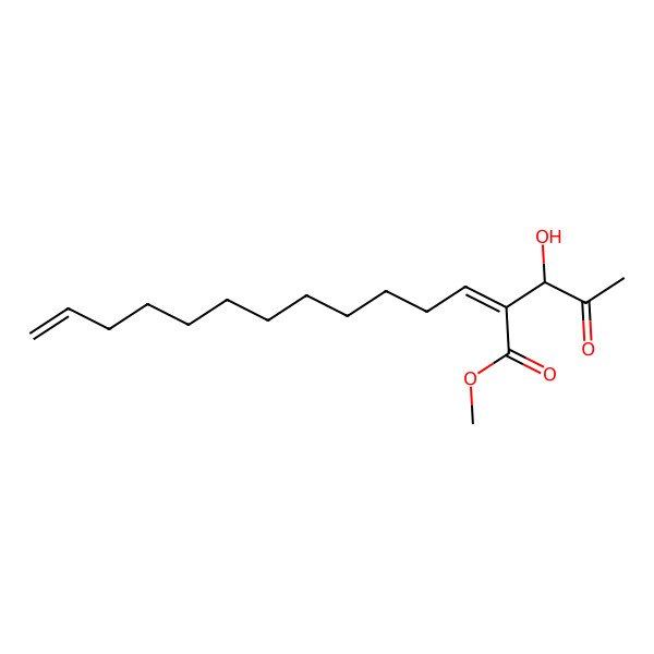 2D Structure of methyl (2E)-2-[(1S)-1-hydroxy-2-oxopropyl]tetradeca-2,13-dienoate