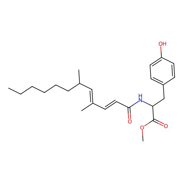 2D Structure of methyl (2R)-2-[[(2E,4E,6R)-4,6-dimethyldodeca-2,4-dienoyl]amino]-3-(4-hydroxyphenyl)propanoate