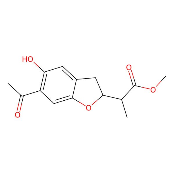2D Structure of methyl (2R)-2-[(2S)-6-acetyl-5-hydroxy-2,3-dihydro-1-benzofuran-2-yl]propanoate