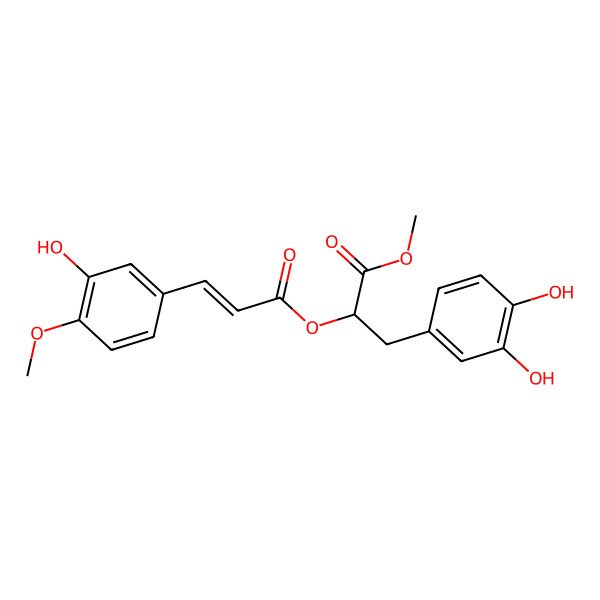 2D Structure of methyl (2R)-3-(3,4-dihydroxyphenyl)-2-[(E)-3-(3-hydroxy-4-methoxyphenyl)prop-2-enoyl]oxypropanoate