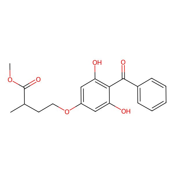 2D Structure of methyl (2R)-4-(4-benzoyl-3,5-dihydroxyphenoxy)-2-methylbutanoate 2D Structure of methyl (2R)-4-(4-benzoyl-3,5-dihydroxyphenoxy)-2-methylbutanoate