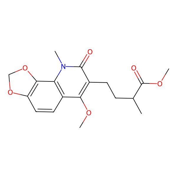 2D Structure of methyl (2R)-4-(6-methoxy-9-methyl-8-oxo-[1,3]dioxolo[4,5-h]quinolin-7-yl)-2-methylbutanoate