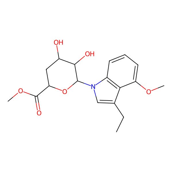 2D Structure of methyl (2R,4S,5S,6R)-6-(3-ethyl-4-methoxyindol-1-yl)-4,5-dihydroxyoxane-2-carboxylate