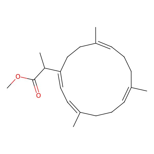 2D Structure of methyl (2S)-2-[(1E,3E,7E,11E)-4,8,12-trimethylcyclotetradeca-1,3,7,11-tetraen-1-yl]propanoate