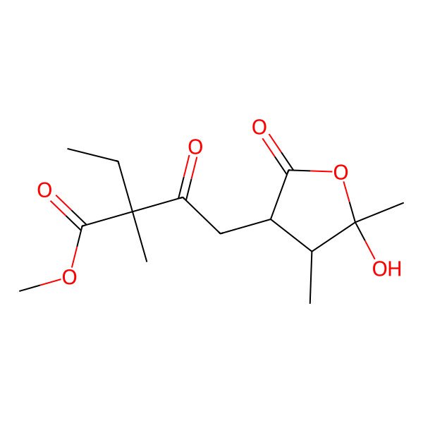 2D Structure of methyl (2S)-2-ethyl-4-[(3R,4R,5S)-5-hydroxy-4,5-dimethyl-2-oxooxolan-3-yl]-2-methyl-3-oxobutanoate