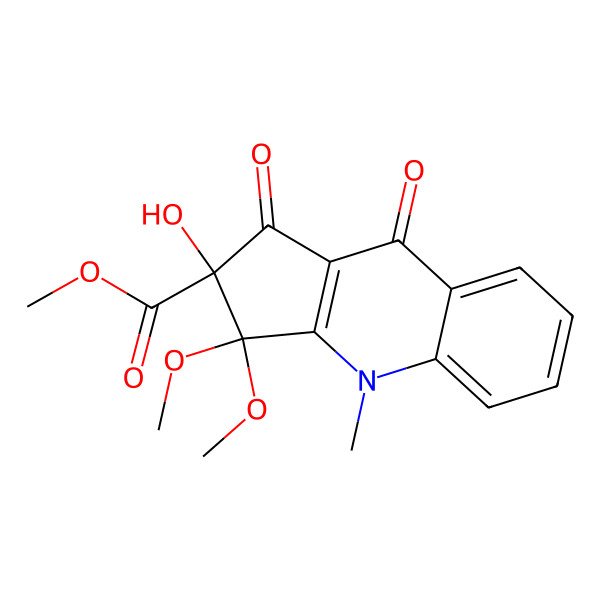 2D Structure of methyl (2S)-2-hydroxy-3,3-dimethoxy-4-methyl-1,9-dioxocyclopenta[b]quinoline-2-carboxylate