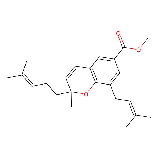 2D Structure of methyl (2S)-2-methyl-8-(3-methylbut-2-enyl)-2-(4-methylpent-3-enyl)chromene-6-carboxylate