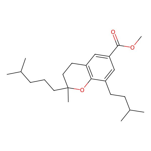 2D Structure of methyl (2S)-2-methyl-8-(3-methylbutyl)-2-(4-methylpentyl)-3,4-dihydrochromene-6-carboxylate