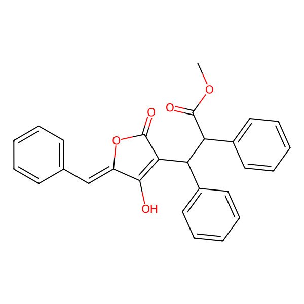 2D Structure of methyl (2S,3S)-3-[(5E)-5-benzylidene-4-hydroxy-2-oxofuran-3-yl]-2,3-diphenylpropanoate