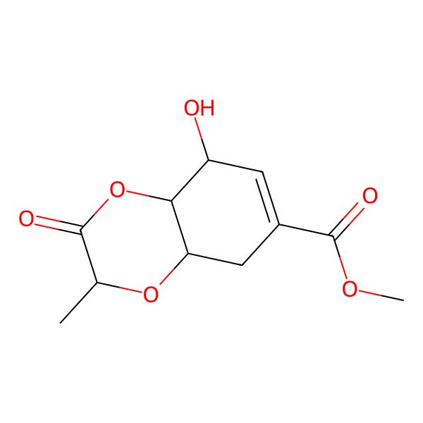 2D Structure of methyl (2S,4aR,5S,8aR)-5-hydroxy-2-methyl-3-oxo-4a,5,8,8a-tetrahydro-1,4-benzodioxine-7-carboxylate
