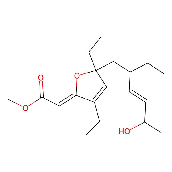2D Structure of methyl (2Z)-2-[(5S)-3,5-diethyl-5-[(E,2S,5S)-2-ethyl-5-hydroxyhex-3-enyl]furan-2-ylidene]acetate