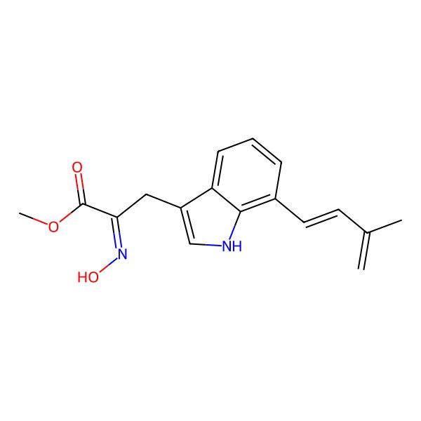 2D Structure of methyl (2Z)-2-hydroxyimino-3-[7-[(1E)-3-methylbuta-1,3-dienyl]-1H-indol-3-yl]propanoate