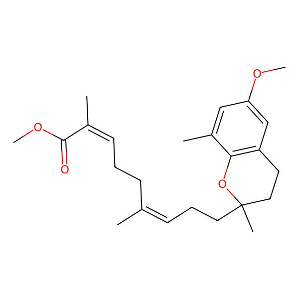 2D Structure of methyl (2Z,6E)-9-(6-methoxy-2,8-dimethyl-3,4-dihydrochromen-2-yl)-2,6-dimethylnona-2,6-dienoate