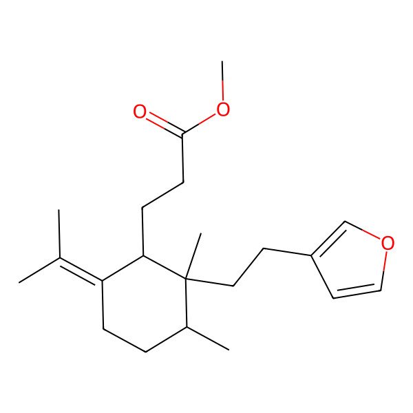 2D Structure of methyl 3-[(1S,2S,3R)-2-[2-(furan-3-yl)ethyl]-2,3-dimethyl-6-propan-2-ylidenecyclohexyl]propanoate