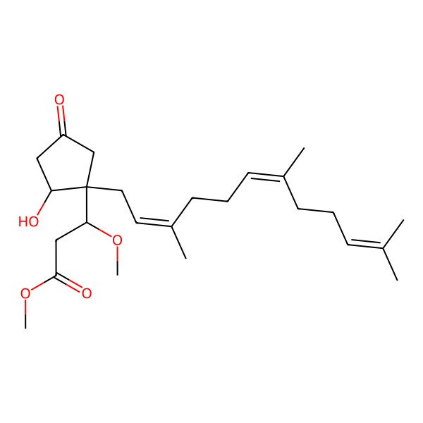2D Structure of Methyl 3-[2-hydroxy-4-oxo-1-(3,7,11-trimethyldodeca-2,6,10-trienyl)cyclopentyl]-3-methoxypropanoate