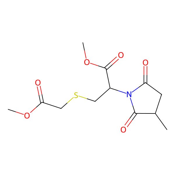 2D Structure of Methyl 3-(2-methoxy-2-oxoethyl)sulfanyl-2-(3-methyl-2,5-dioxopyrrolidin-1-yl)propanoate