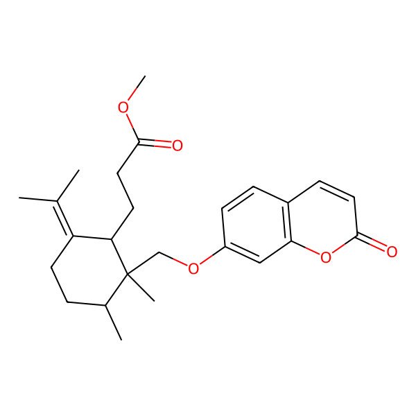 2D Structure of Methyl 3-[2,3-dimethyl-2-[(2-oxochromen-7-yl)oxymethyl]-6-propan-2-ylidenecyclohexyl]propanoate