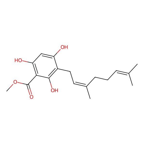 2D Structure of methyl 3-[(2E)-3,7-dimethylocta-2,6-dienyl]-2,4,6-trihydroxybenzoate