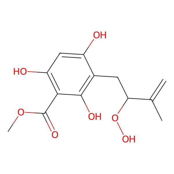 2D Structure of methyl 3-[(2R)-2-hydroperoxy-3-methylbut-3-enyl]-2,4,6-trihydroxybenzoate