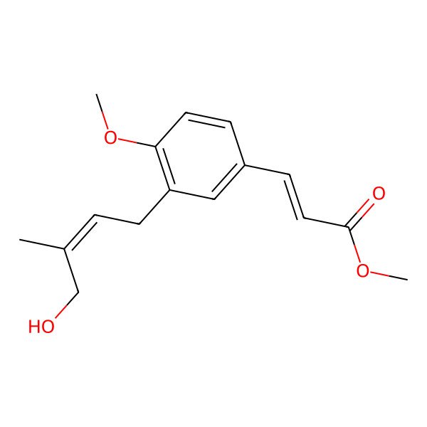 2D Structure of Methyl 3-[3-(4-hydroxy-3-methylbut-2-enyl)-4-methoxyphenyl]prop-2-enoate