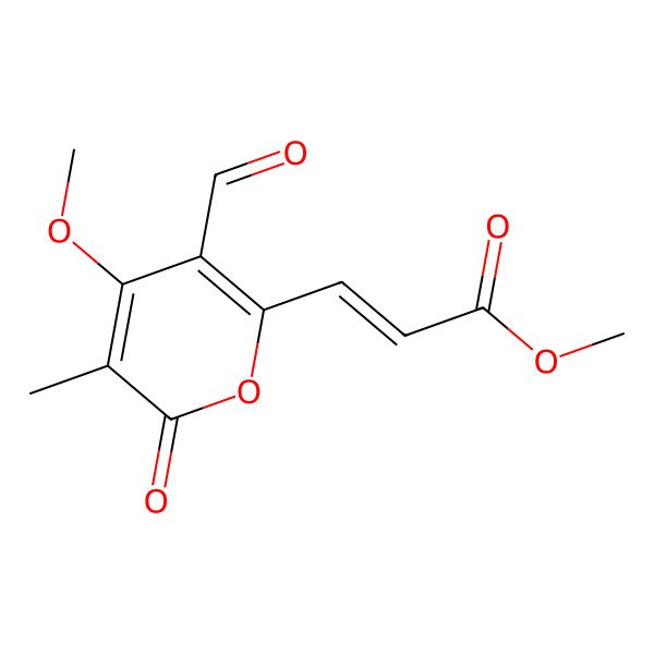 2D Structure of Methyl 3-(3-formyl-4-methoxy-5-methyl-6-oxopyran-2-yl)prop-2-enoate