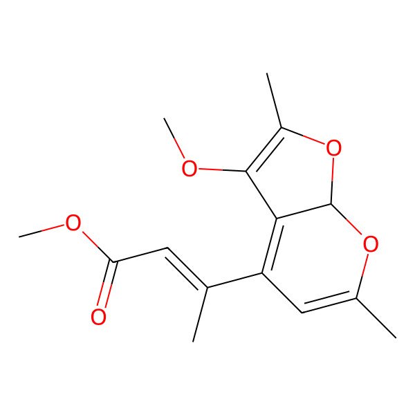 2D Structure of methyl 3-(3-methoxy-2,6-dimethyl-7aH-furo[2,3-b]pyran-4-yl)but-2-enoate