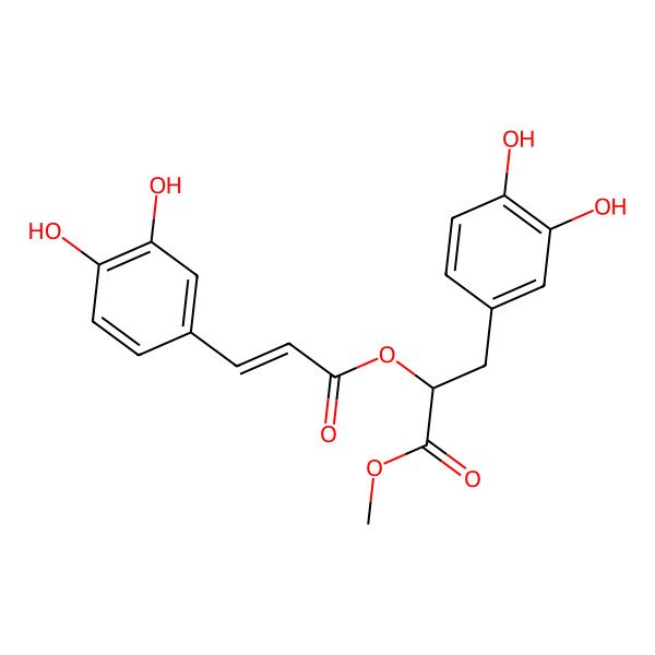 2D Structure of Methyl 3-(3,4-dihydroxyphenyl)-2-[3-(3,4-dihydroxyphenyl)prop-2-enoyloxy]propanoate