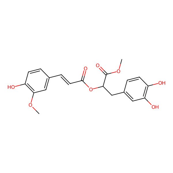 2D Structure of methyl 3-(3,4-dihydroxyphenyl)-2-[(E)-3-(4-hydroxy-3-methoxyphenyl)prop-2-enoyl]oxypropanoate