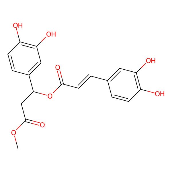 2D Structure of Methyl 3-(3,4-dihydroxyphenyl)-3-[3-(3,4-dihydroxyphenyl)prop-2-enoyloxy]propanoate