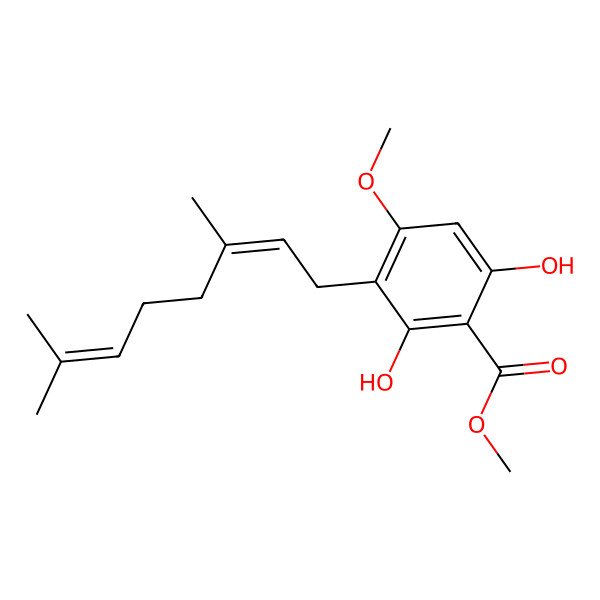 2D Structure of Methyl 3-(3,7-dimethylocta-2,6-dienyl)-2,6-dihydroxy-4-methoxybenzoate