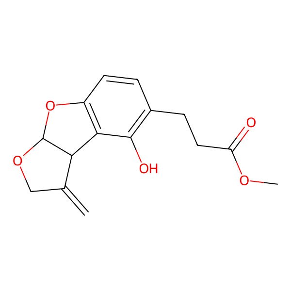 2D Structure of methyl 3-[(3aR,8bS)-8-hydroxy-1-methylidene-3a,8b-dihydrofuro[2,3-b][1]benzofuran-7-yl]propanoate