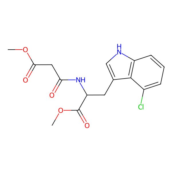 2D Structure of methyl 3-(4-chloro-1H-indol-3-yl)-2-[(3-methoxy-3-oxopropanoyl)amino]propanoate