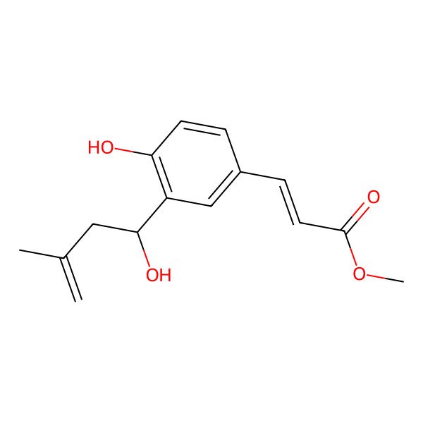 2D Structure of Methyl 3-[4-hydroxy-3-(1-hydroxy-3-methylbut-3-enyl)phenyl]prop-2-enoate